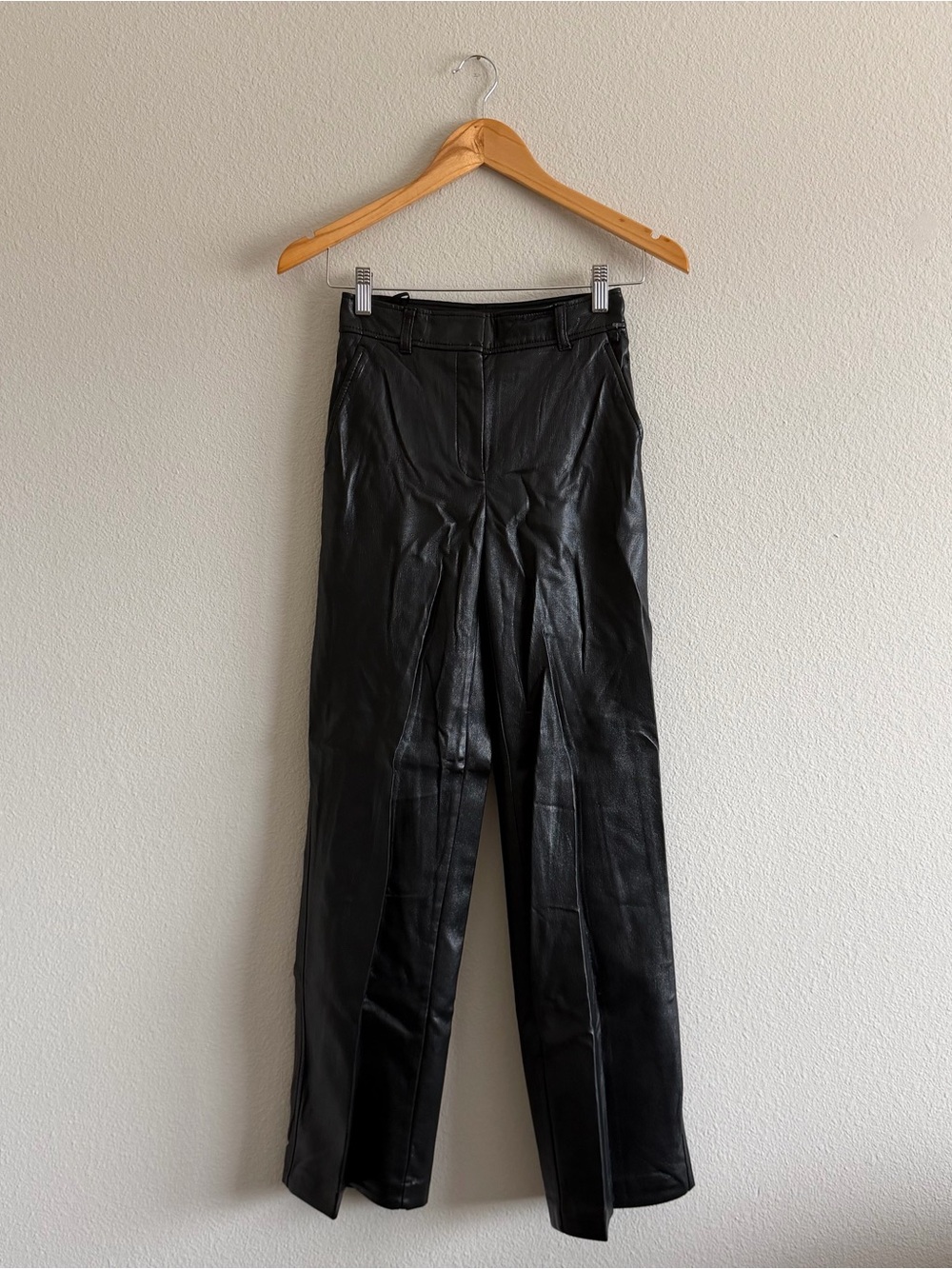 Babaton Black Leather Trousers - Tailored Straight